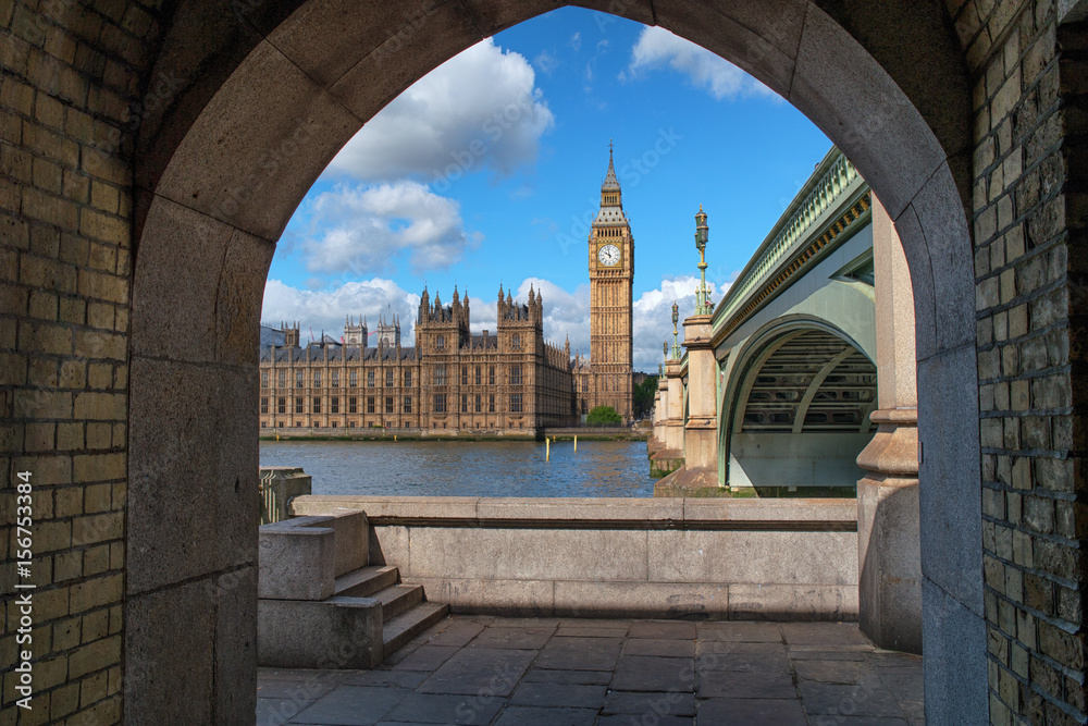 Big Ben framed by Westminster bridge