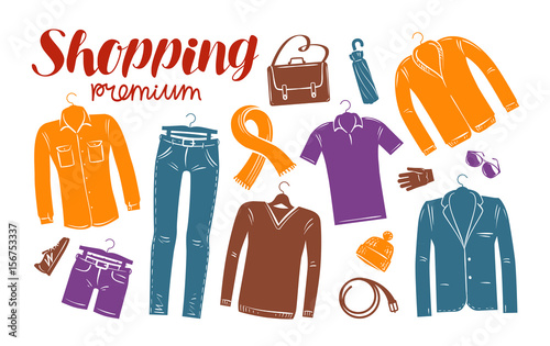 Shopping, fashion, clothes shop, boutique banner. Clothing silhouettes. Vector illustration