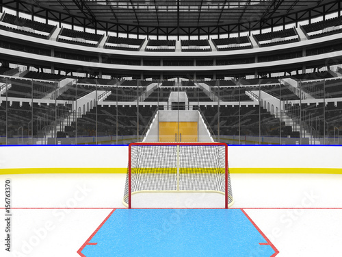 Beautiful sports arena for ice hockey with black  seats  VIP boxes and floodlights for fifty thousand fans - 3D render