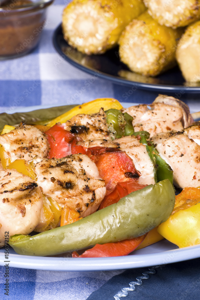Barbecued chicken kebab dinner Barbecued chicken kebab dinner
