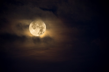 Fototapete Vollmond Bernsteinfarbener Mond am Nachthimmel  © cherylvb