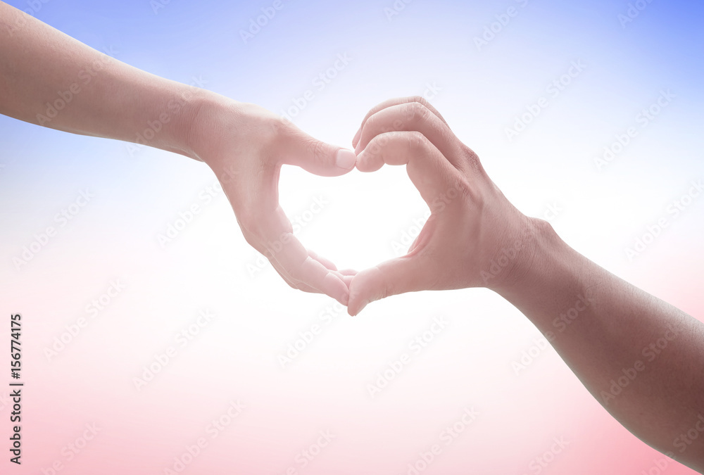 World environment day concept: Two human hand in heart shape showing love friendship on blurred nature background World environment day concept: Two human hand in heart shape showing love friendship on blurred nature background