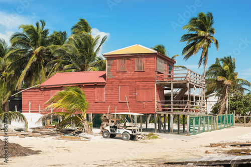 Wooden buildings in Caye Caulker, Belize.