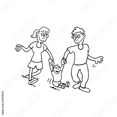 happy family cartoon. outlined cartoon handrawn sketch illustration vector.