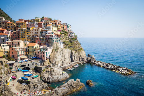 Fototapeta Naklejka Na Ścianę i Meble -  Manarola in Cinque Terre, Italy - July 2016 - The most eye-catching of Cinque Terre towns