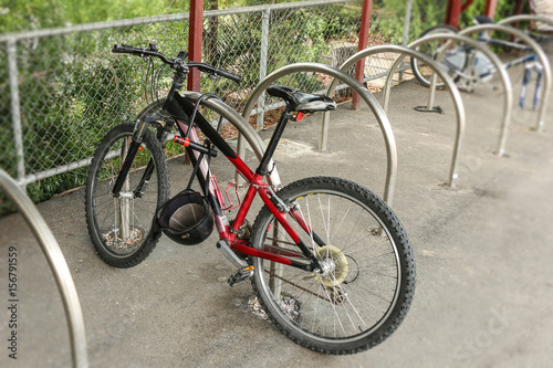 bicycle locked at a bike parking station