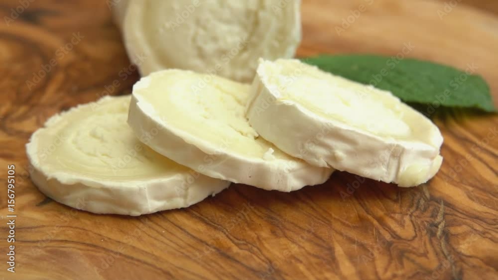 Goat cheese with bread. Pan movement of the camera Goat cheese with bread. Pan movement of the camera