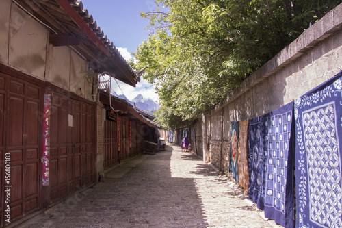 Ancient old retro old Naxi house street view of Baisha Ancient Town in Lijiang, Yunnan Province, China