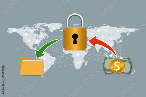 Malware Ransomware wannacry virus encrypted files graphic design
