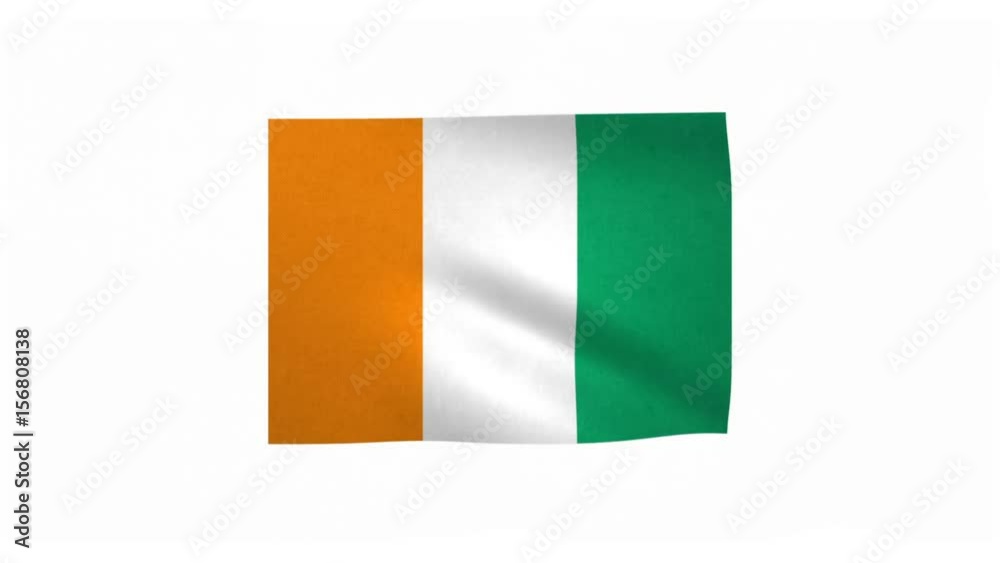 Flag of Ivory Coast waving on white background Flag of Ivory Coast waving on white background