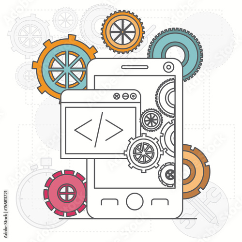 background with smartphone apps and tools for developers vector illustration