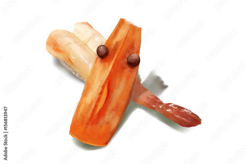 寿司ネタ 海老 リアルな手描きイラスト Stock Illustration Adobe Stock