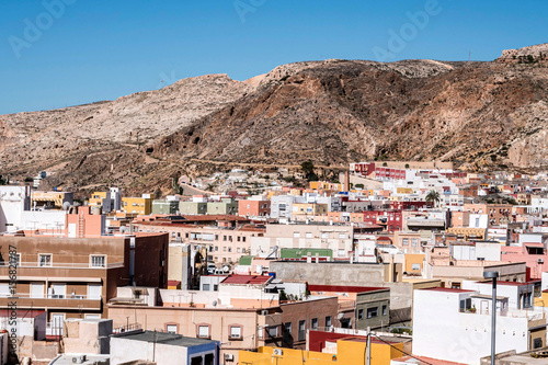 View from the fortress of Moorish houses and buildings along the port of Almeria, Andalusia, Spain © Felipe Caparrós