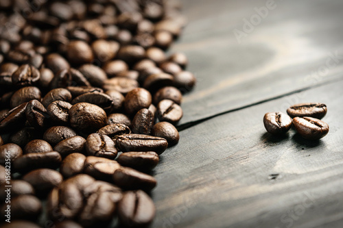 close up coffee bean on wood background