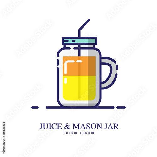 Juice & Mason jar icon on a white background. flat thin line icon. vector illustration