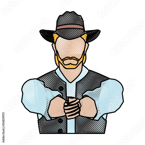portrait man in cowboy hat. sketch vector illustration