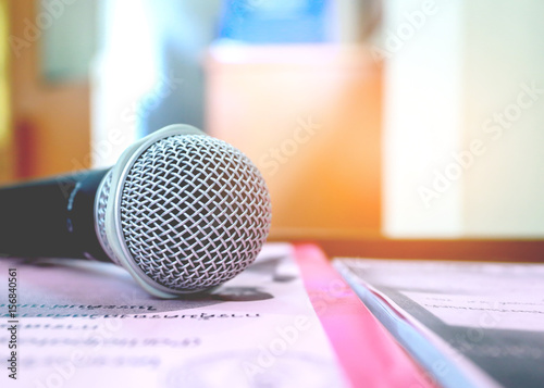 microphone on table, microphone on book, 