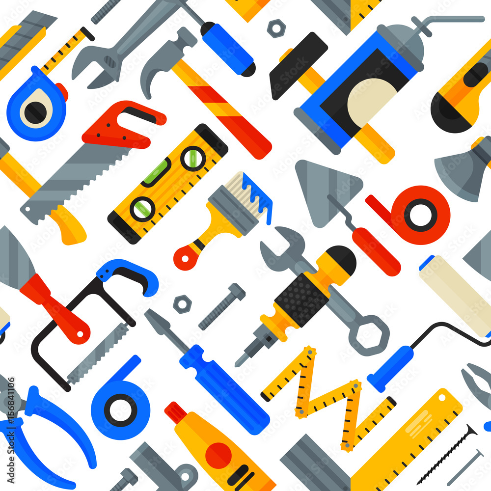 Home repair tools icons working construction equipment seamless