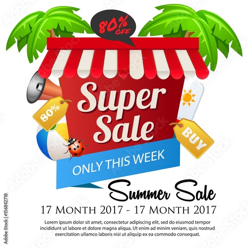 summer sale poster with coconut tree
