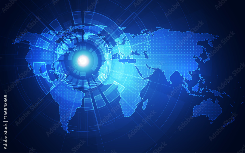 Obraz premium Abstract digital technology connection on Earth concept background, vector illustration