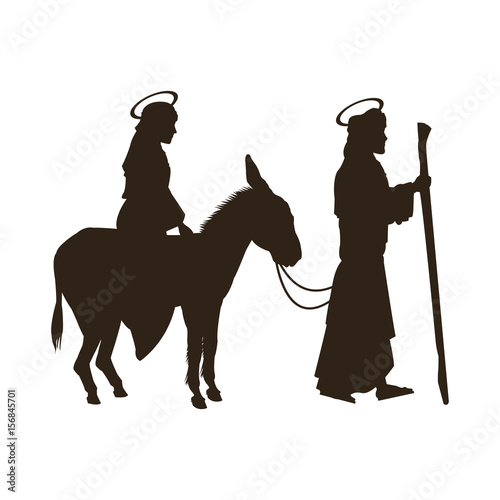 Valokuva silhouette joseph and virgin mary riding donkey holy image vector illustration