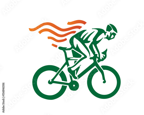 Modern Cycling Athlete In Action Silhouette Logo - Green In Motion Cyclist