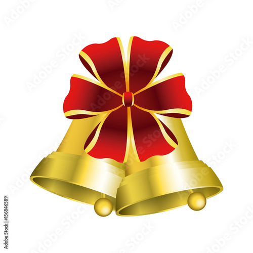 christmas bells with decorations golden ribbon vector illustration