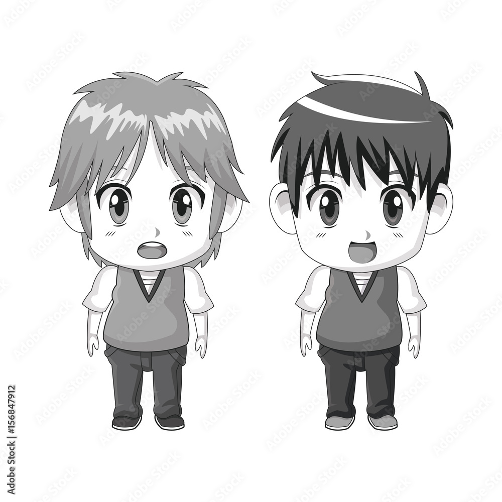 monochrome set silhouette cute anime tennagers facial expression surprise vector illustration monochrome set silhouette cute anime tennagers facial expression surprise vector illustration