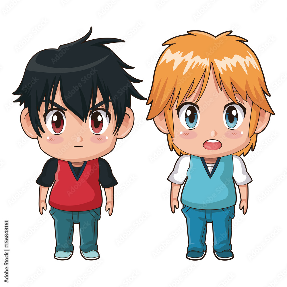 colorful full body couple cute anime tennager facial expression bewildered  and angry vector illustration Stock Vector | Adobe Stock