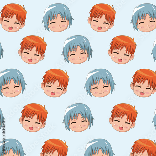 pattern face cute anime tennagers facial expression happiness vector illustration