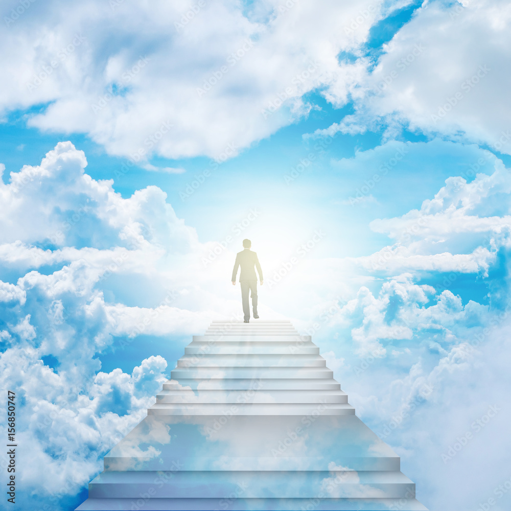 Business man walk on the stairway to heaven, success or reach the goal  concept Stock Photo | Adobe Stock