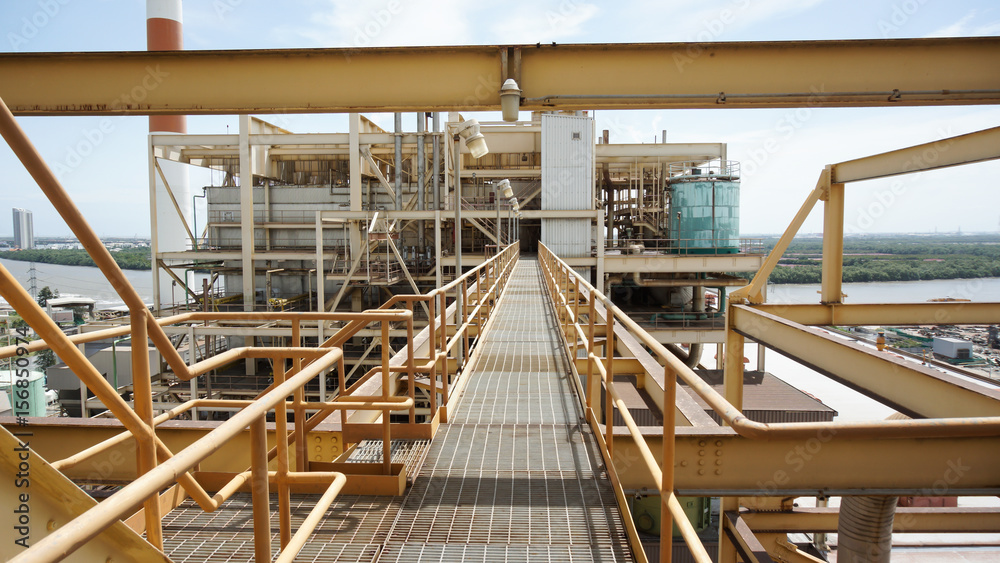 A bridge to engineering building site, power plant.