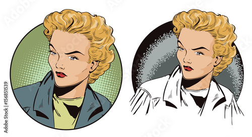 Portrait a dreaming girl. People in retro style.