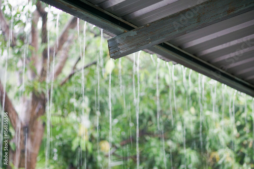 rain drops fast dipping from zinc roof