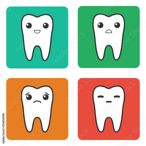 set vector tooth emoton icon isolated on white background. Character template. Element for your design