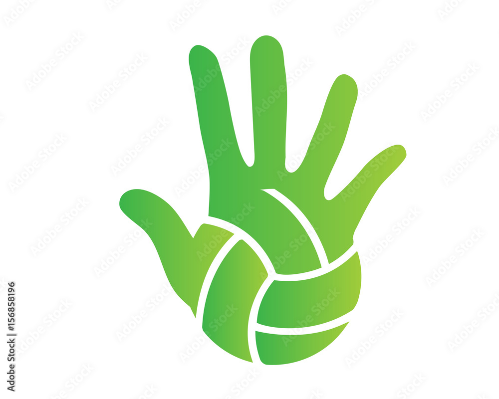 Modern Volleyball Logo - Green Hand Palm And Volleyball Ball Symbol Modern Volleyball Logo - Green Hand Palm And Volleyball Ball Symbol