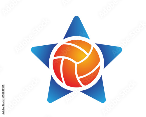 Modern Volleyball Logo - Flaming Volleyball And Star Symbol