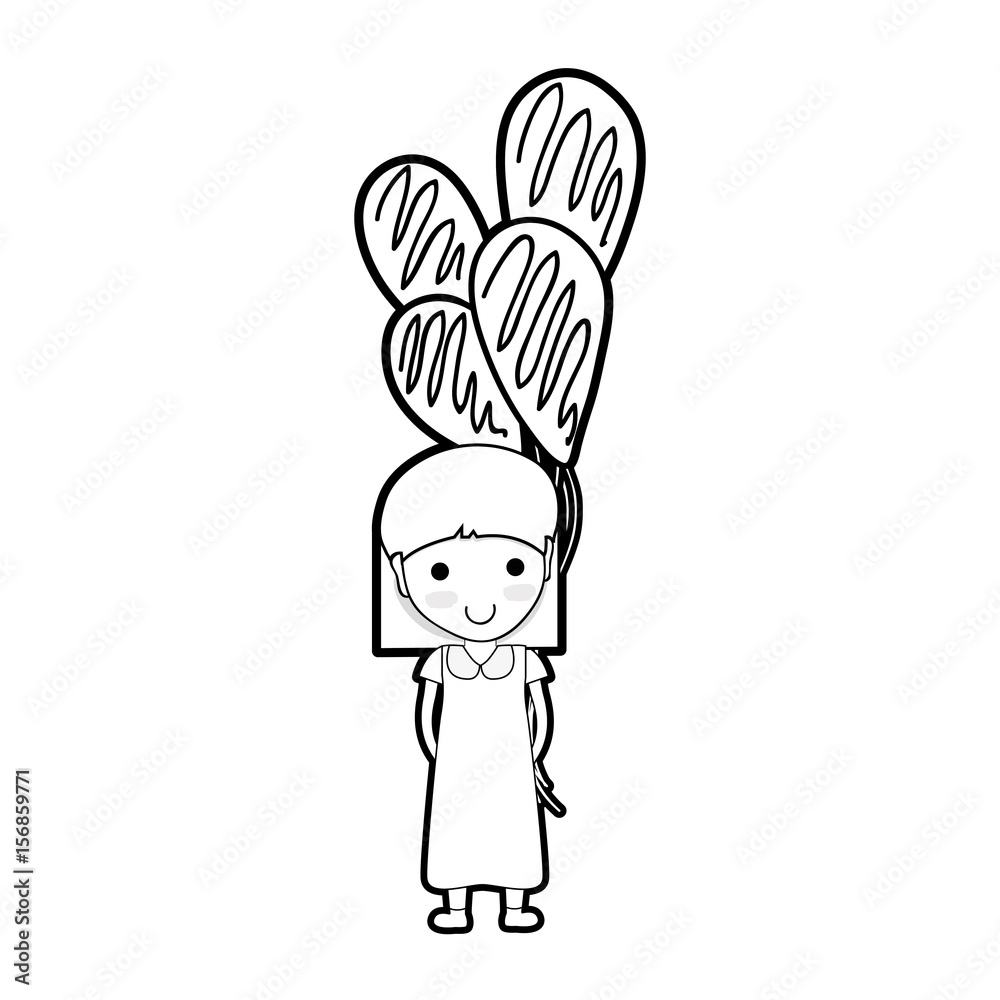 line cute girl with balloons in the hand Stock Vector | Adobe Stock