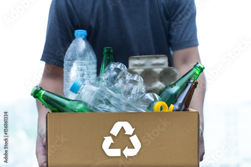 Recyclable garbage consisting glass Savings plastic Plastic Environment Reduce Junk