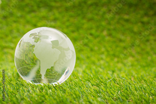 World glass with green grass