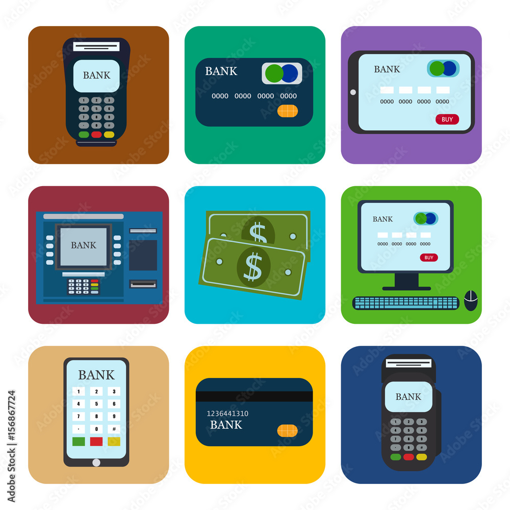 Money atm - cash machine vector icons set Money atm - cash machine vector icons set