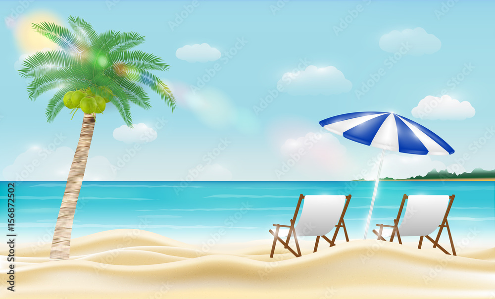 Fototapeta premium relax beach chair on a sea sand beach