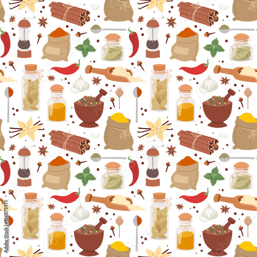 Seasoning food herbs relish natural vector ingredient seamless pattern