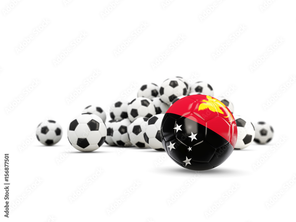 Football with flag of papua new guinea isolated on white Football with flag of papua new guinea isolated on white
