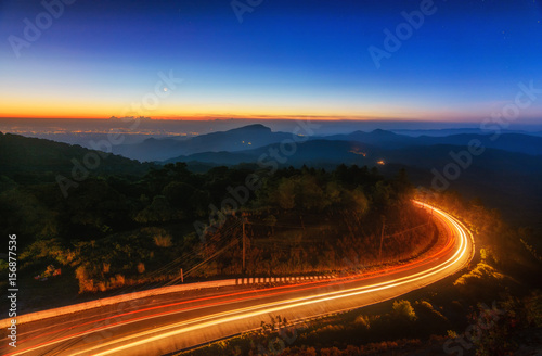 Long exposure of light before sunrise at Chiangmai province, Thailand 