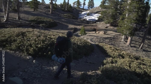 Hiker alone backpacking in the wilderness