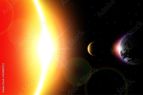 Solar Eclipse ( Vector ) . Moon move around the world and hide sunlight .