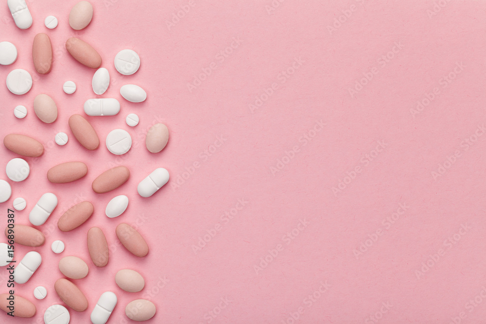 Medical Pills for Woman on Pink Background