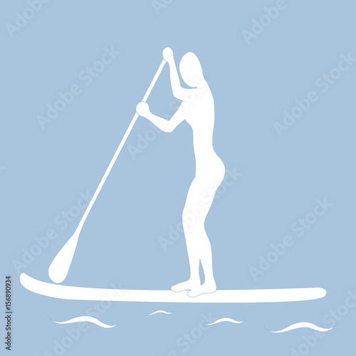 Vector illustration of stand up paddling female silhouette icon.