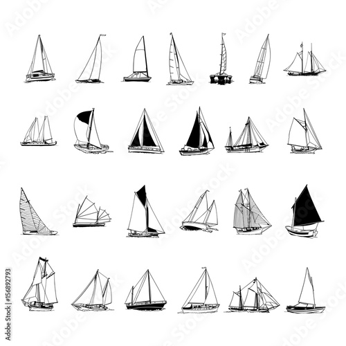 sailboat collection. cartoon clipart Vector Illustration. Fototapet